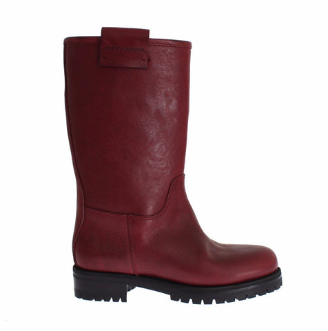 Boots Red Leather Mid Calf