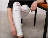 2016 High Elastic Fashion Cotton Womens Black High Waist Torn Jeans Ripped Hole Knee Skinny Pencil Pants Slim Capris For Women