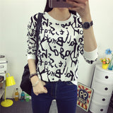 2016 New Summer Spring Sweatshirt T Shirt Women Tops Plus Size Loose Long-sleeved Cartoon/Stripe T-shirt Girls T Shirts Blusas