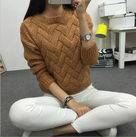2016 Women Casual Sweater Plaid Female Pullover O-neck Spring and Autumn Computer Knitted