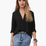 6XL Plus Size T Shirt Women 2016 Spring New Fashion Long Sleeve V-Neck Black White Chiffon Tops tshirt 4XL 5XL 992116