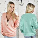 Fashion sexy women t shirt  2016 new v-neck zipper tops long sleeve black T shirt  hot sale