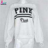 Gagaopt Autumn&Winter White Print PINK Women's Tracksuits Svitshot Strapless Hoodies Sweatshirt Women Sudaderas Mujer 2016