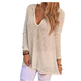 Hollow Out T Shirt Women Mori Girl V Neck Hooded Knitwear Pullover Sexy Winter Tops T-shirt Tee Shirt Femme Camisetas Mujer 10