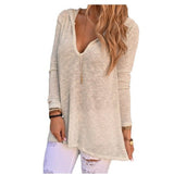 Hollow Out T Shirt Women Mori Girl V Neck Hooded Knitwear Pullover Sexy Winter Tops T-shirt Tee Shirt Femme Camisetas Mujer 10