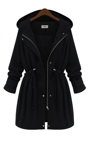 JSEO-European style 2016 Autumn New Women Drawstring Hooded Trench Female Fashion Plus Size Loose Casual Windbreaker Coat XL-4XL