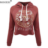 Rogesi 2016 New Casual Women T Shirts Hooded Long Sleeve Round Neck Short Shirt Women's Clothing American Apparel