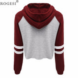 Rogesi 2016 New Casual Women T Shirts Hooded Long Sleeve Round Neck Short Shirt Women's Clothing American Apparel