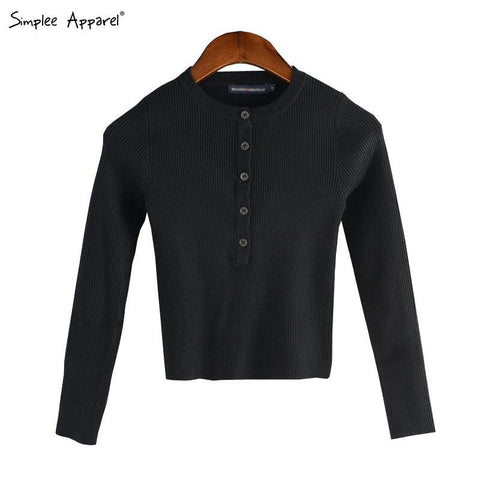 Simplee Apparel autumn warm pullover red short knitted sweater Women tops elastic Autumn Winter 90's crop top long female tops