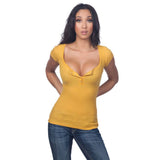 Summer Sexy Dark V Neck Women T Shirt Short Sleeve Top Tees Women Button Tops Blusas Femininas Plus Size Hot!