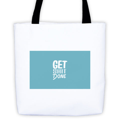 White cotton and denim tote bag with custom print
