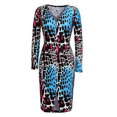 ACEVOG Women Bandage Bodycon Dress Sexy vestidos 2016 Lady Elegant Spring Summer Leopard V-Neck Long Sleeve Stretch Pencil Dress