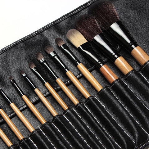 Professional Makeup Brushes Set 18Pcs Brushes in Black Leather-Like Ties Case Makeup Brushes & Tools, Big Deal!