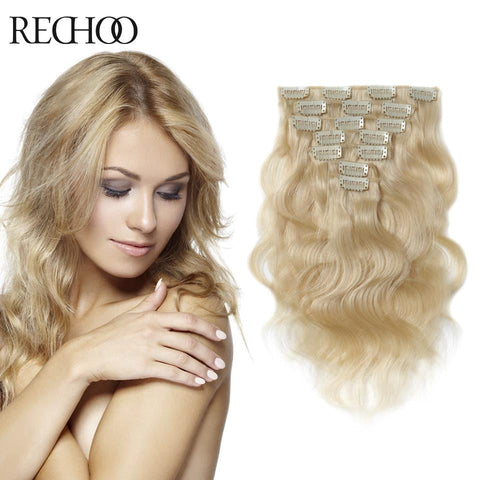 100% Natural Hair Blonde Clip In Human Extensions Real Remy Human Hair Extensions 20 22 24 Inch Peruvian Hair Clip In Extensions