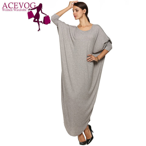 ACEVOG Women Loose Dress Fashion Style Super Big Maxi Long Batwing Sleeve Casual Spring Autumn Winter Dress Vestidos