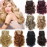 22 Colors!!! Free Shipping 50cm 20inch 7pcs/Set Curly Hair Extension Hairpiece Hair Weave Synthetic Clip In Hair Extensions 999