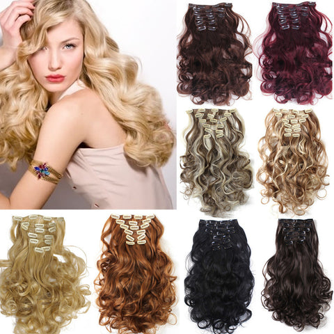 22 Colors!!! Free Shipping 50cm 20inch 7pcs/Set Curly Hair Extension Hairpiece Hair Weave Synthetic Clip In Hair Extensions 999