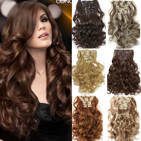 1Set Clip On Hair Extension 50cm 20inch 7pcs/set Natural Hairpieces Hair Style Wavy Curly Synthetic Clip In Hair Extensions 999