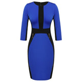 ACEVOG Brand Women Sheath Pencil Dress Fashion Patchwork Zipper Elegant Slim Bandage Bodycon Office Dresses Ladies Summer Autumn