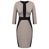 ACEVOG Brand Women Sheath Pencil Dress Fashion Patchwork Zipper Elegant Slim Bandage Bodycon Office Dresses Ladies Summer Autumn