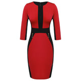 ACEVOG Brand Women Sheath Pencil Dress Fashion Patchwork Zipper Elegant Slim Bandage Bodycon Office Dresses Ladies Summer Autumn