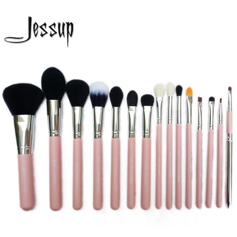 Jessup Pro 15pcs Makeup Brushes Set Powder Foundation Eyeshadow Concealer Eyeliner Lip Brush Tool Pink/Silver