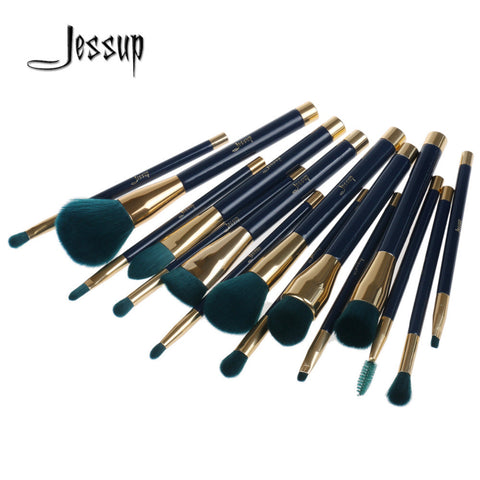 Jessup 15Pcs Professional Make up Brushes Set Foundation Blusher Powder Eyeshadow Blending Eyebrow Makeup Brushes Blue/Darkgreen