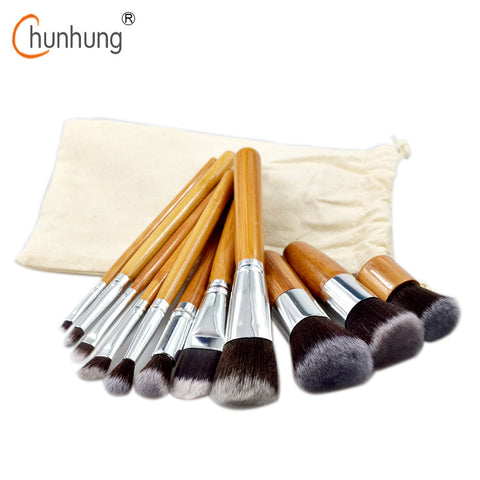 New 11 Pcs/set Makeup Brushes Set Bamboo Wood Fiber Brush Professional Makeup Brushes Set Eyebrow Eyeliner Powder Brushes Tools