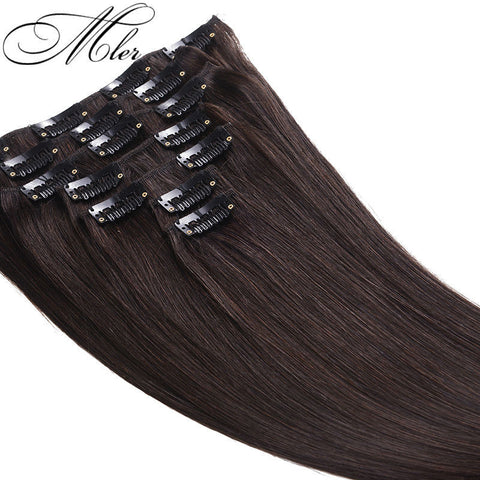 Hot Sale Human Hair Weft Brazilian Silky Straight Clip In Hair Extension #2 Color 7Pcs/Set Remy Hair Weaves Clip In Virgin Hair