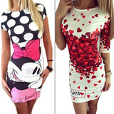 Vestidos Robe 2016 Spring Summer Style Love Heart Print Bodycon Dress Women Slim Pencil Mini Tunic Party Bandage Casual Dresses