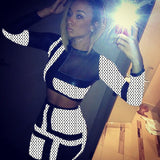 Sexy Dress Club Wear Womens Celebrity Mini 2 piece Bodycon Dress Patchwork Party Bandage Dresses Long Sleeves Bodysuit Dress 473