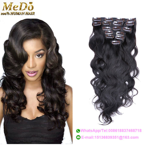 Hot Sale Malaysian Virgin Hair Clip In Hair Extensions Body Wave 100% Human Hair Clip In Hair 7pieces/Set Natural Black 16"-26"