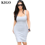 KIGO Women Summer Sexy Dress O Neck Sleeveless Grey Bandage Bodycon Casual Dress Kim Kardashian Dress Robe Vestidos Club Wear