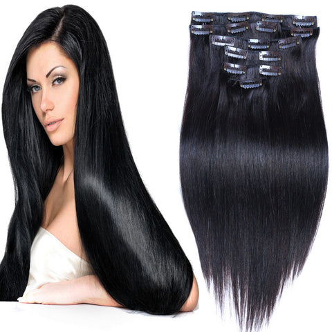 Remy Virgin Hair Clip In Extensions Clip In Brazilian Hair Extensions Jet Black Clip In Human Hair Extensions 70 g-220 g 10pcs