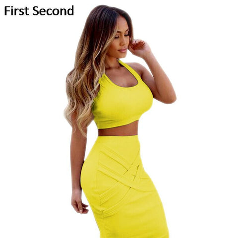 2 Piece Set Women Summer Dress 2016 Bandage Bodycon Dresses High Waist Night Club Party Dress Plus Size Vestidos De Fiesta XXL