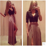 2016 New Women Autumn Dress Long Sleeve V neck Sexy Club Bandage Dress Open Front Slit Casual Maxi Long Dress With Belt