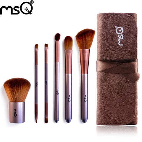 MSQ 6pcs Travel Makeup Brushes Kit Face Care Soft Synthetic Hair Acrylic Handle With Canvas Beauty Case