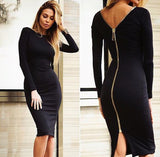 Sexy Bodycon Women Bandage Dresses Long Sleeve Back Zipper Pencil Dresses Big Sizes Ladies Slim Elegant Office Dress OL Women