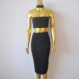 2 Piece Set Summer Dress 2016 Black White Strapless Sexy Bandage Bodycon Party Dresses Sleeveless Halter Dress Women Off Shouder