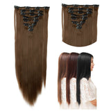 26" (66cm) 170g Straight 8pcs/set Full Head Clip in Hair extensions Color Hair Blue Purple Pink Blonde Brown Gray Synthetic Hair
