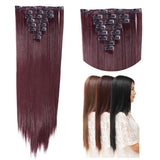 26" (66cm) 170g Straight 8pcs/set Full Head Clip in Hair extensions Color Hair Blue Purple Pink Blonde Brown Gray Synthetic Hair