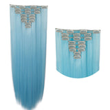 26" (66cm) 170g Straight 8pcs/set Full Head Clip in Hair extensions Color Hair Blue Purple Pink Blonde Brown Gray Synthetic Hair