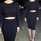 2016 New Autumn Winter 2 Piece Set Women Long sleeve party dresses Sexy bandage dress women dress vestidos femininos Q0044