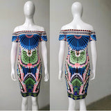 S-XXL new bohemian tribe print summer dress 2016 sexy slash neck bandage bodycon party dresses plus size women clothing