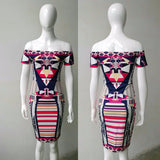 S-XXL new bohemian tribe print summer dress 2016 sexy slash neck bandage bodycon party dresses plus size women clothing