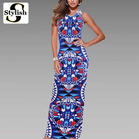 Maxi Dress Summer Bohemian Long Dress Boho 2016 New Fashion Sexy Sleeveless Print Bandage Tank Long Dresses For Women Clothing