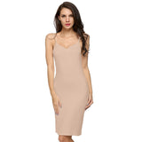 2016 Ladies Women Casual Sexy Strap Slip Sleeveless V Neck Solid Bottoming Straight Dress Black White Nude size S M L XL  XXL