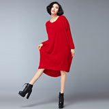2016 Women's Sweater Dress Winter Autumn Terry Keep Warm Short in Front Long in Back Knee Length Casual Dresses(R.Melody DS0165)