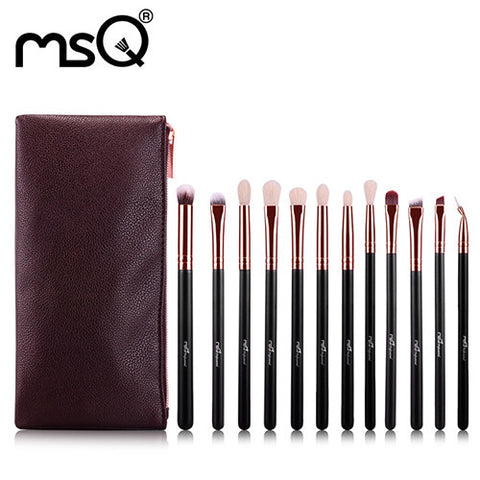 MSQ 12pcs Professonal Makeup Brush Set Rose Gold Series High Quality Synthetic Hair With Soft PU Leather Bag