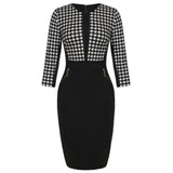 ACEVOG Brand Women Sheath Pencil Dress Fashion Patchwork Zipper Elegant Slim Bandage Bodycon Office Dresses Ladies Summer Autumn